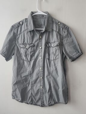Short-Sleeve Casual Button-Down Shirt - Gray